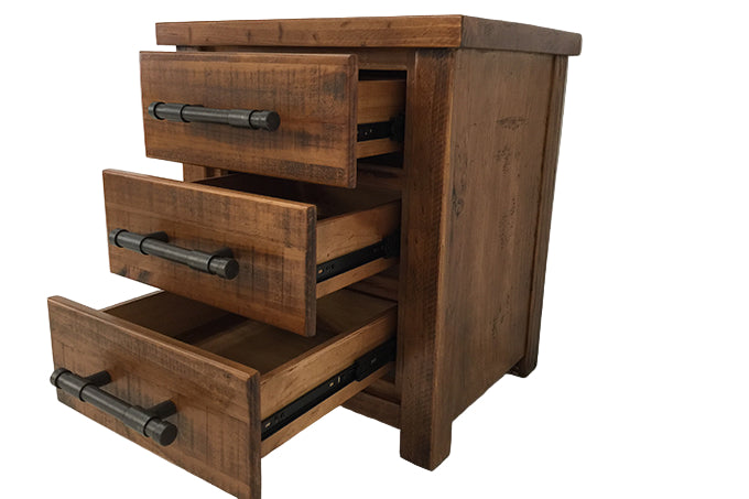 #046 Industrial Rustic Timber 3 Drawer Bedside Table