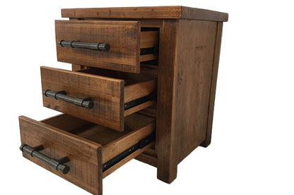 #046 Industrial Rustic Timber 3 Drawer Bedside Table