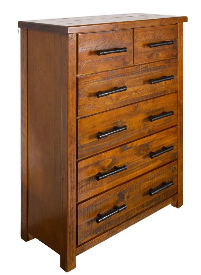 #046 Industrial Rustic Timber Tallboy 6 Drawers