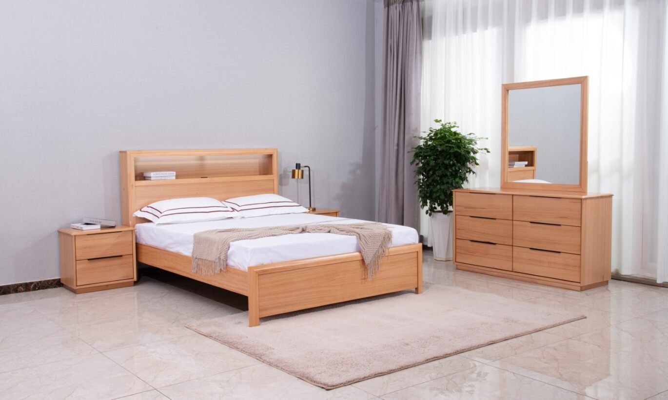 Cleve Queen Bedframe with USB/LED/Bookcase