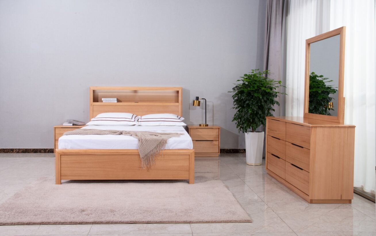 Cleve Queen Bedframe with USB/LED/Bookcase